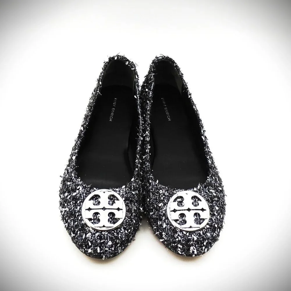 TORY BURCH Minnie Travel Fabric Ballet Flats with Metal Logo Size 8.5 - Picture 4 of 10